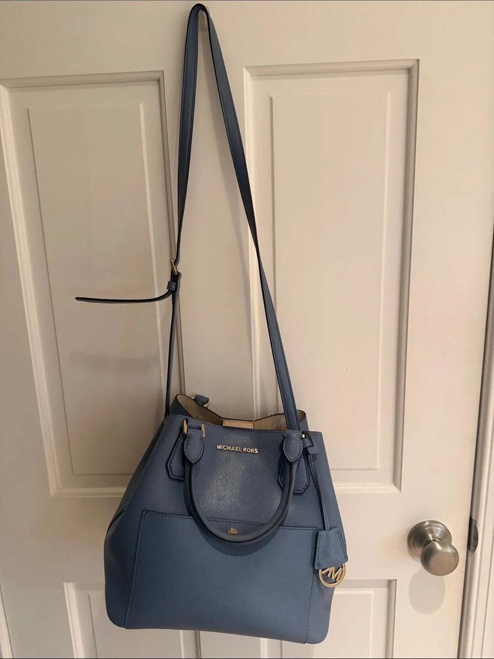 Michael Kors Dusty Blue Leather Shoulder Satchel